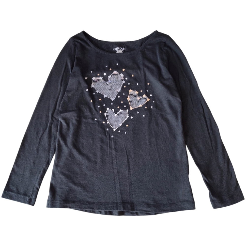 Cherokee girls 10/12 sequin heart graphic top